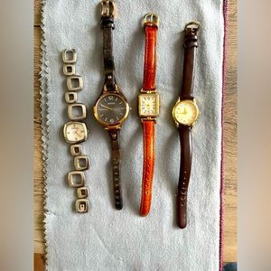 Watch Bundle. 2 Fossil& 2 Quartz. Stainless steel and genuine leather bands